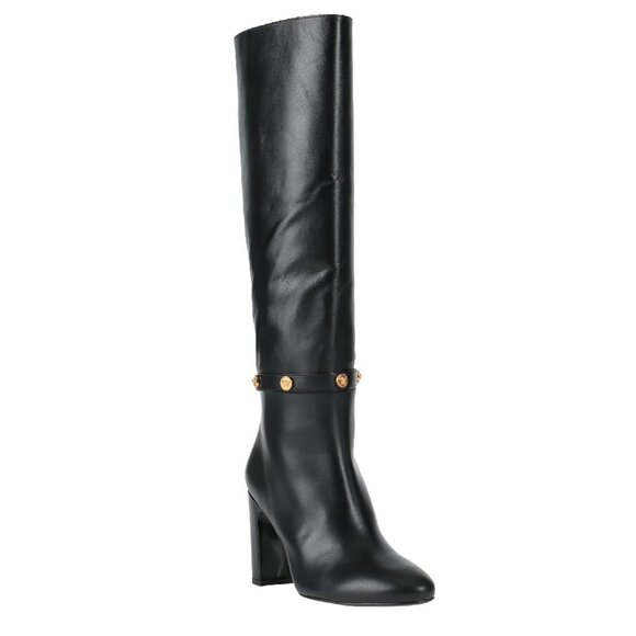 Versace Women's Black Leather Gold Medusa Boots - Picture 2 of 4